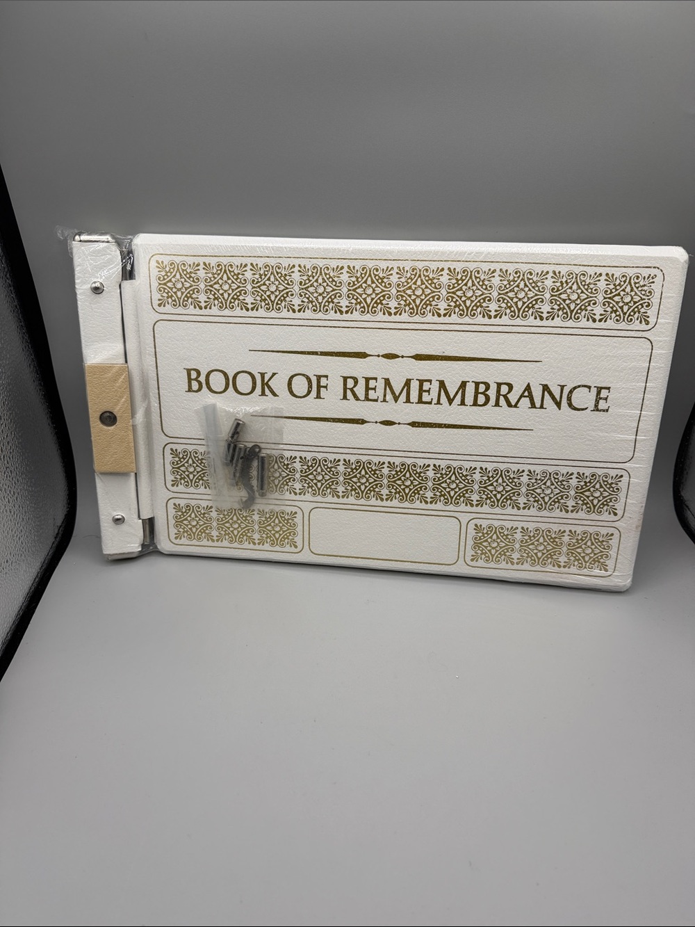 Vintage Book of Remembrance  White & Gold Embossed
